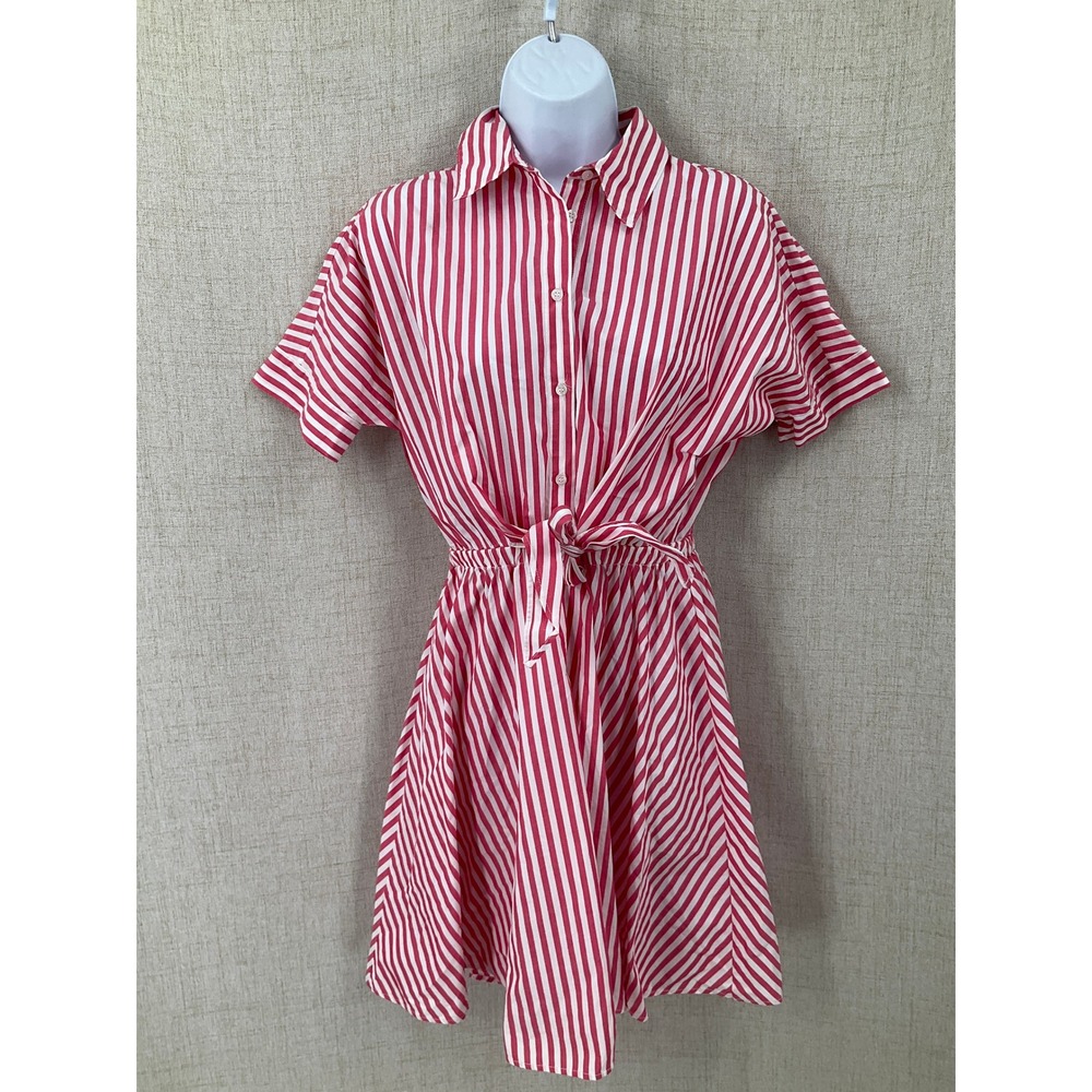 Hugo Boss Womens Shirt Dress Sz 4 Red White Striped Cotton Preppy Nautical